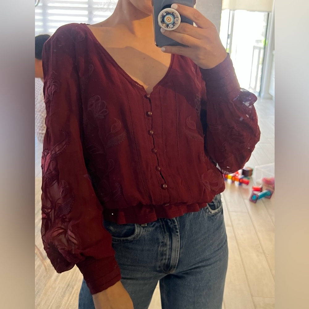 Anthropologie burgundy boho blouse